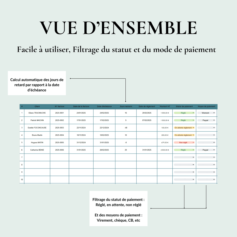 suii de paiement client excel