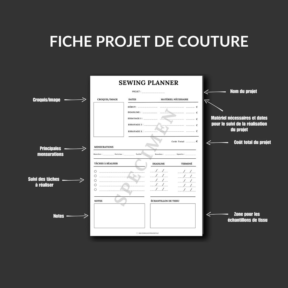fiche travaux de couture pdf à remplir, carnet de couture, sewing planner, planner de couture