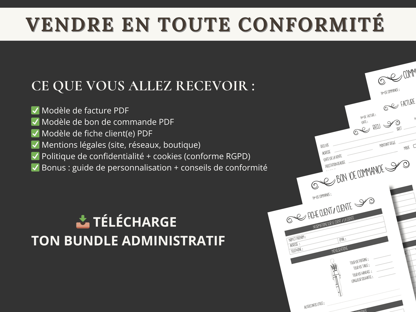 Bundle modèles de documents administratifs pour Couturières et Créatrices (facture, bon de commande, reçu...) – Image 3
