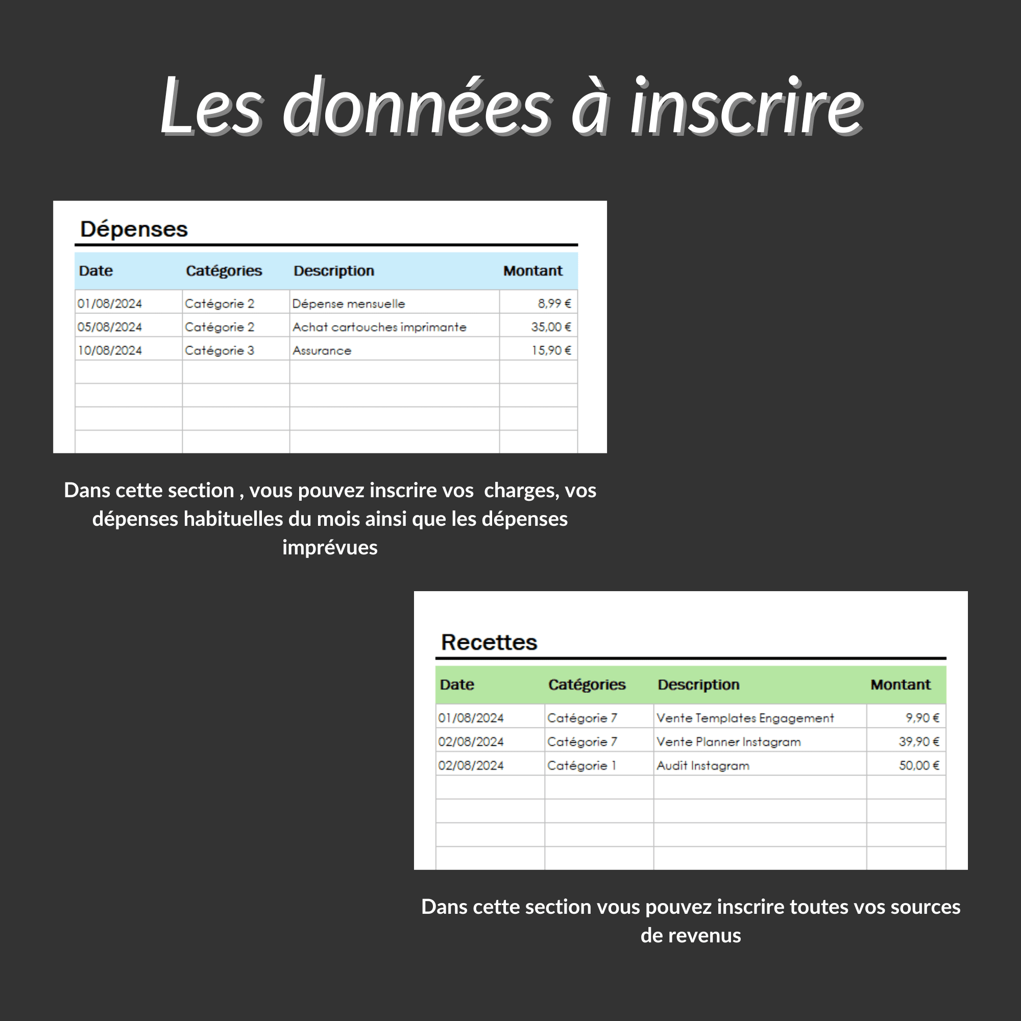 Tableau de Budget mensuel Excel pour le suivi des Dépenses et Recettes mensuelles (simple et facile) – Image 4