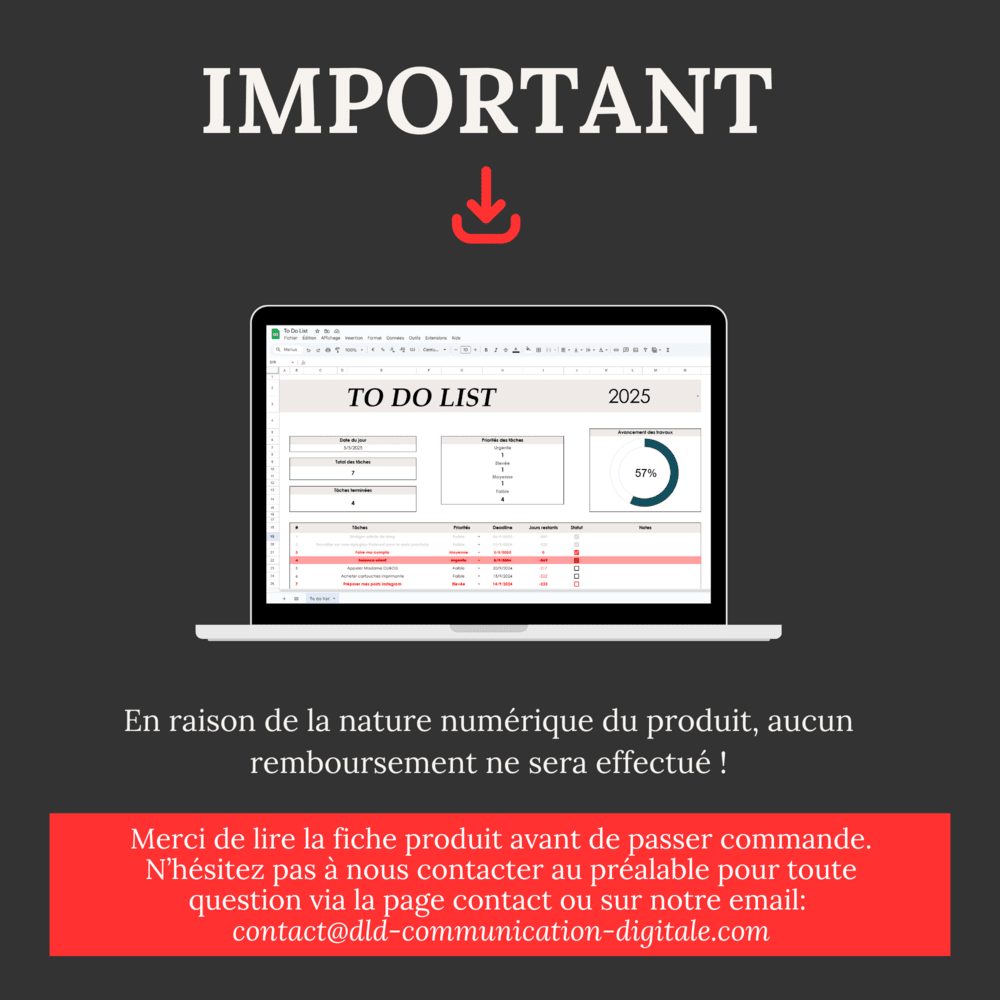 Modèle de Check list Excel Google Sheets à télécharger, pour gérer efficacement ses tâches quotidiennes – Image 6