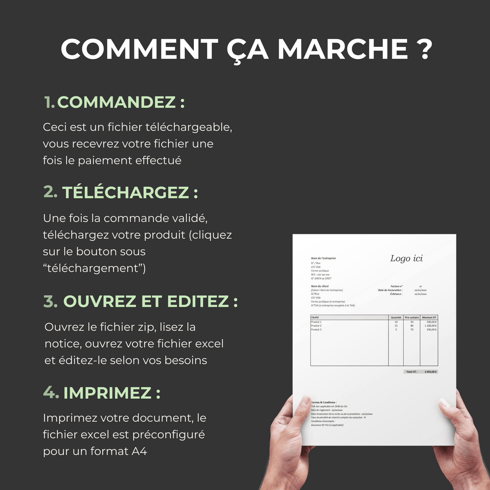 Modèle de Facture auto-entrepreneur sans TVA Excel pour Produits et Prestations de service – Image 4